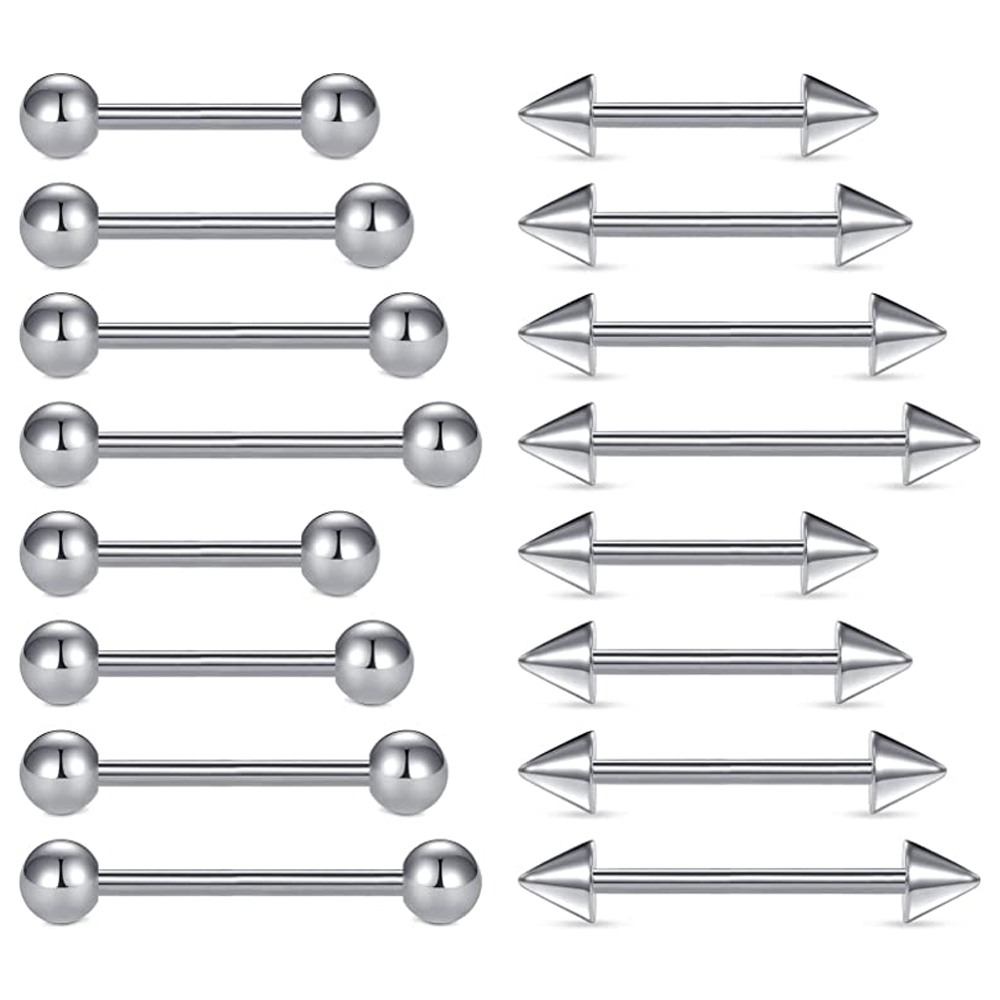Body Jewelry Barbell - 16pcs 14G Stainless Steel Nipple Rings