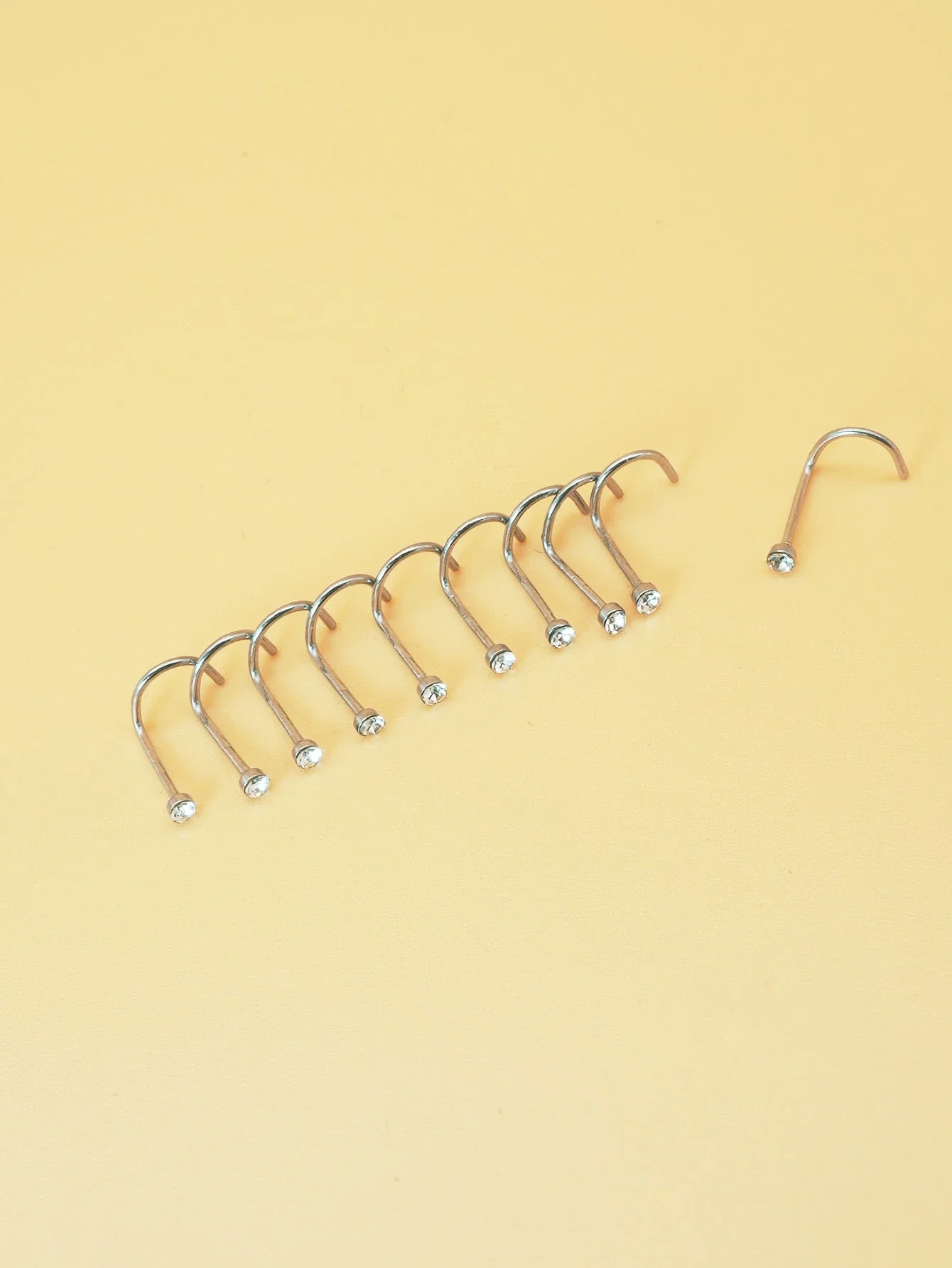 Body Jewelry Barbell - 10pcs Stainless Steel Rhinestone Nose Studs