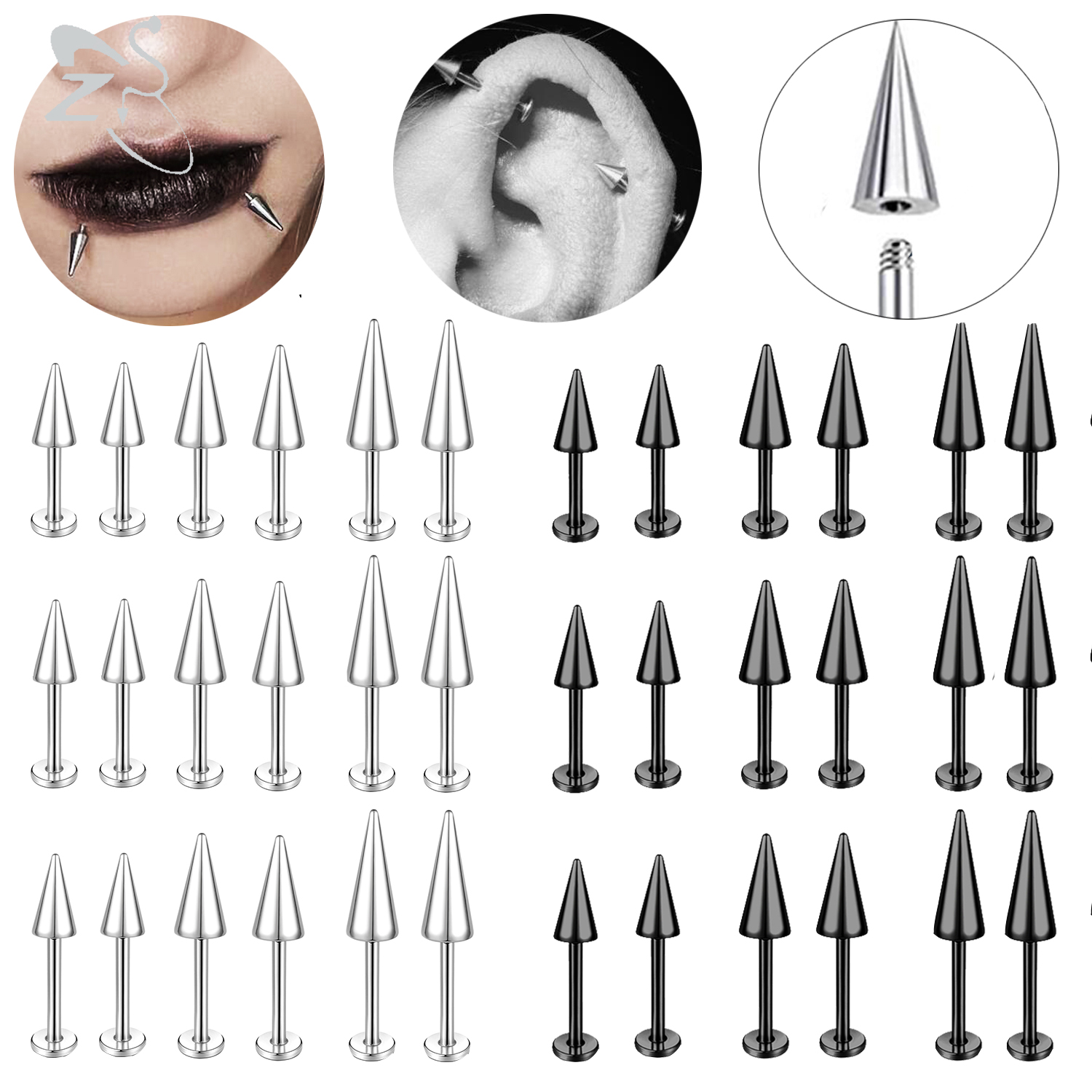 Body Jewelry Barbell - ZS 3pcs/lot 16g Cone Spike Labret