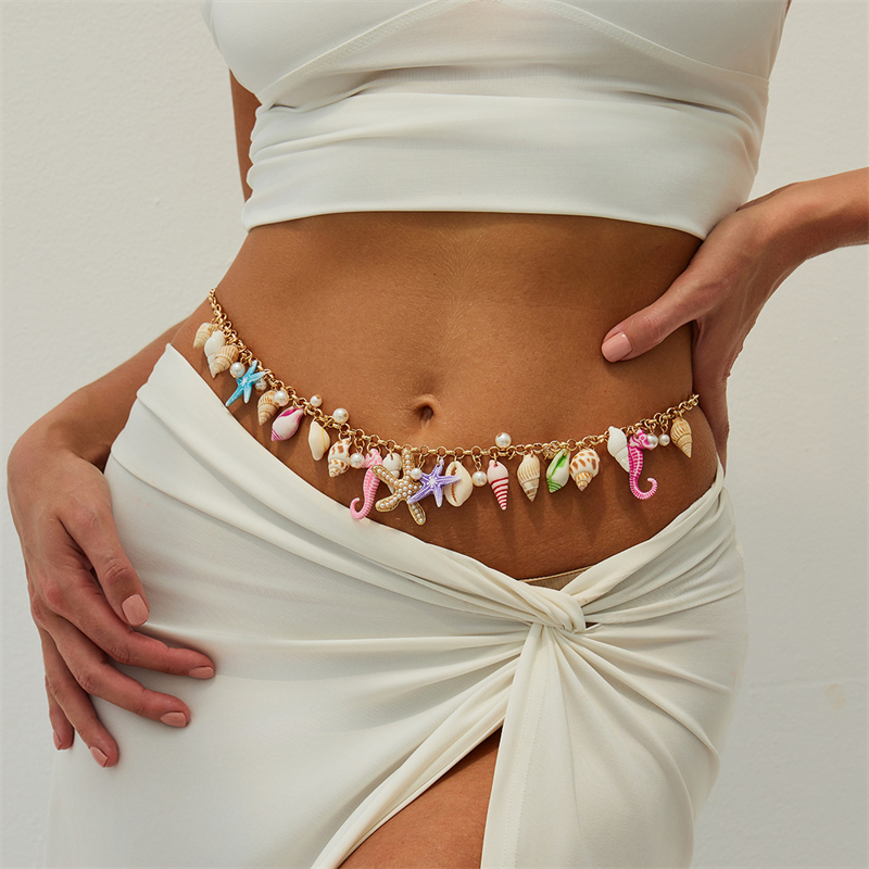 Body Jewelry Online - Boho Starfish Shell Pendant Waist Chain