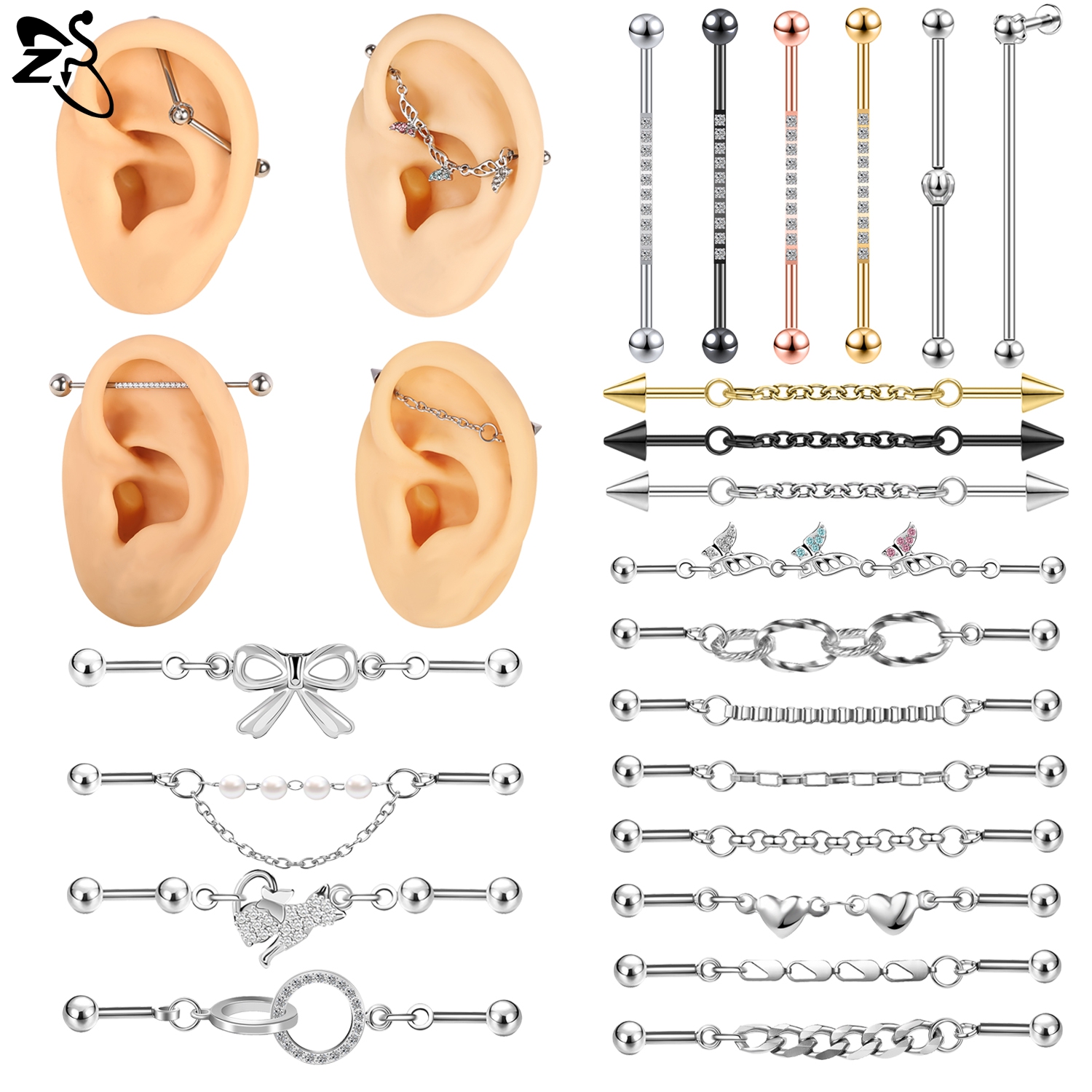 Industrial Barbell Long - ZS 1 Piece 14/16G Stainless Steel