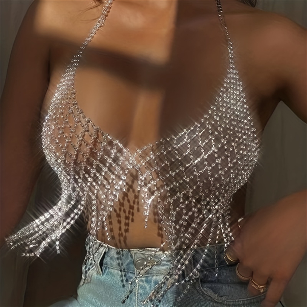 Sexy Shiny Mesh Crystal Bra Ch - Body Jewelry Luxury incelemesi ve fiyatı