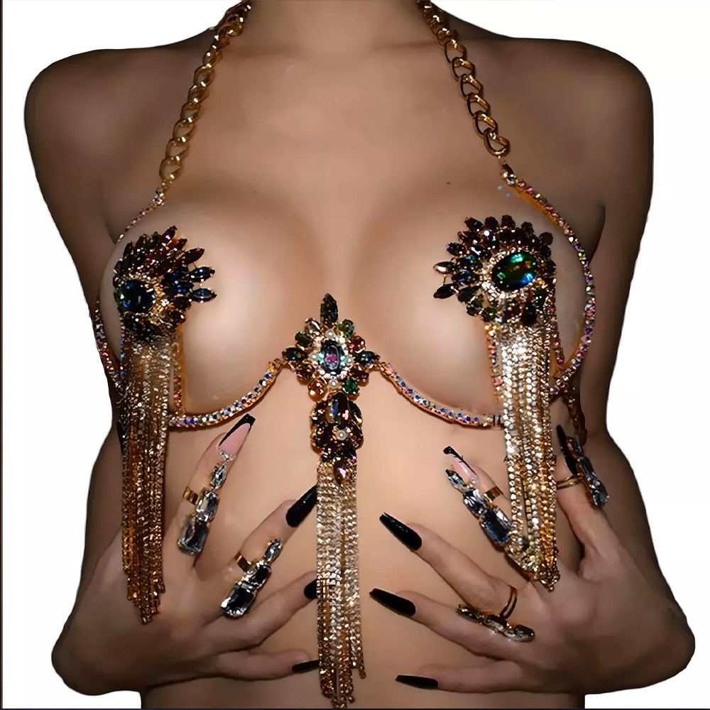 Sexy Tassel Color Crystal Ches - Body Jewelry Nipple Chain incelemesi ve fiyatı