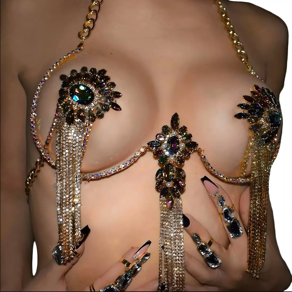 Sexy Tassel Color Crystal Ches - Body Jewelry Nipple Chain incelemesi ve fiyatı