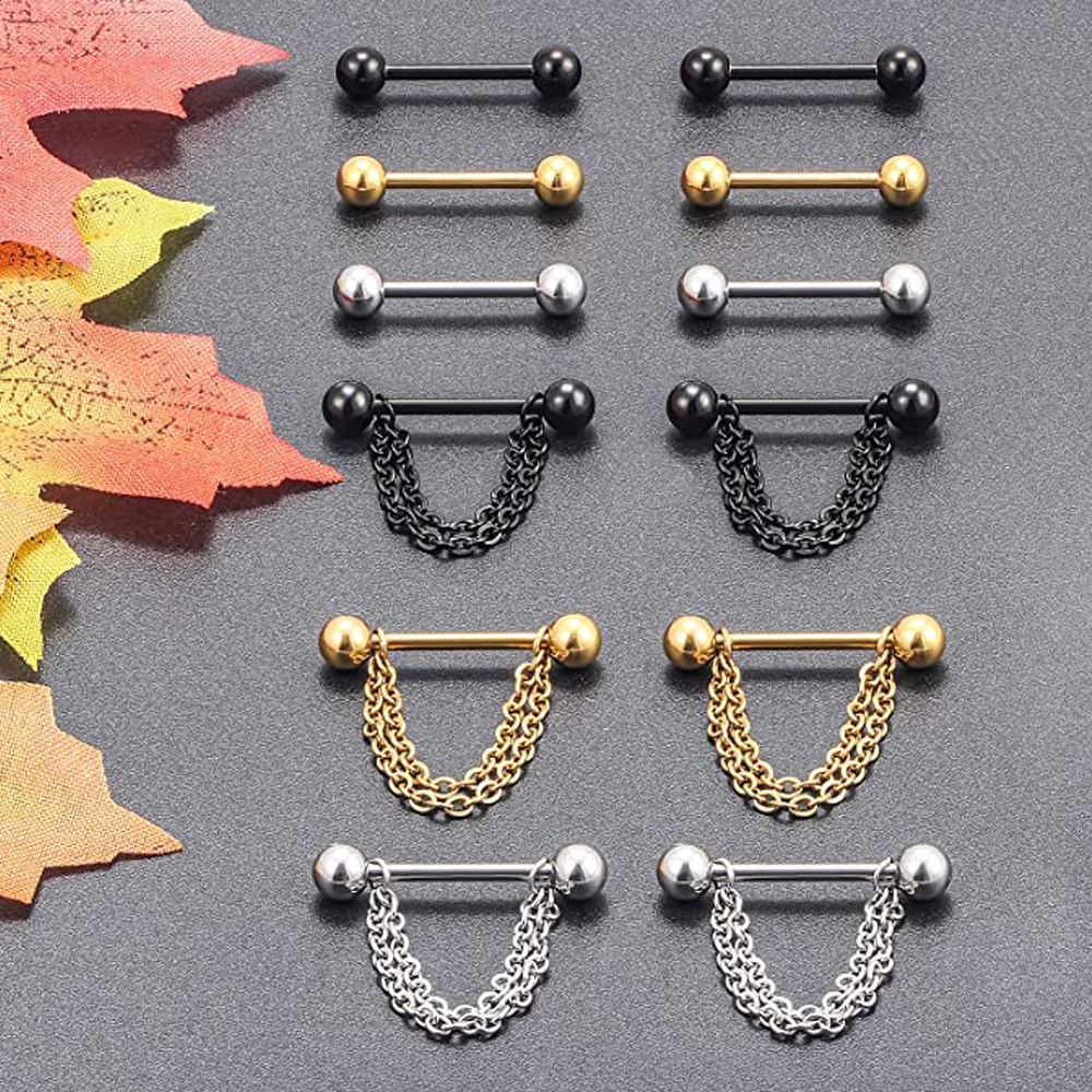 6 Pairs Nipple Rings 14G Surgi - Body Jewelry Nipple Chain incelemesi ve fiyatı